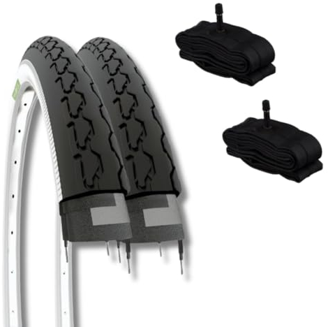 2 Reifen 24 x 1 3/8 (37-540) + Amerika Fahrradreifen für Citybike Kinder/Jungen Reifen Straße Weiß Schwarz Gummi Fahrrad Damen EBI24BXE