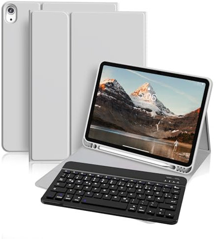 ZOYU Tastatur Hülle für iPad Air 7./6. 11 Zoll 2025 M3 2024 M2/ iPad Air 5 4 (2022/2020 10,9 Zoll), Magnetische Kabellose Abnehmbare Folio Keyboard, vielseitiger Ständer, QWERTZ Layout, Grau