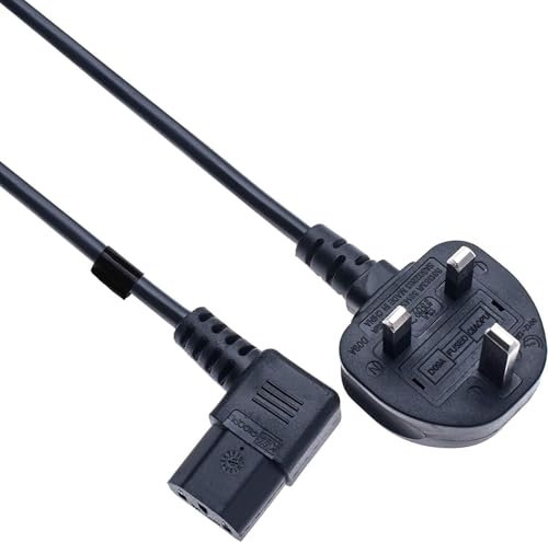 Mr. Gadget's Solutions 2 Metre Right-Angle Kettle Power Cable – Heavy Duty 18 AWG, 90-Degree C13 to UK Plug, Ideal for Kettles, PCs, Monitors, TVs, Printers, and More – Space-Saving Design
