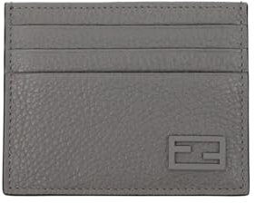 FENDI Kreditkartenetui für Herren, Leder, FF-Logo, Grau, Grau, Geldbörse