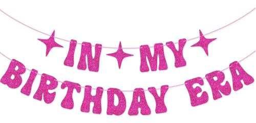 In My Birthday Era Girl Birthday Party Decorations Birthday Banner Supplies Themed Decor,Hot Pink Birthday Party Decorations Glitter Singer Party Garland Backdrop (Pink)