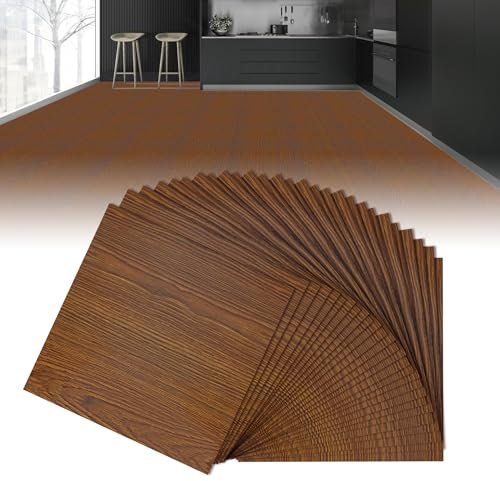 XMTECH PVC Quadrat Bodenbelag Selbstklebend Vinylboden, DIY Bodenaufkleber Wasserdicht, für Küche Wohnzimmer Badezimmer Garage, 30 x 30 cm, Dicke: 1,5 mm, 27 Stücke - 2,51 m², Eiche Optik Rotbraun