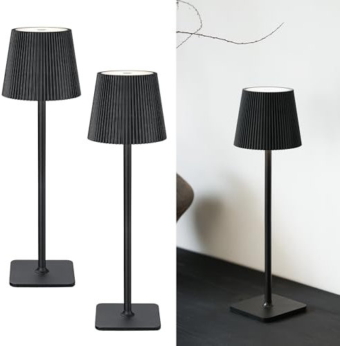 LuminexDesigns Rechargeable Table Lamp Set of 2 LED Cordless Lamps – 5200mAh Battery, Stepless Dimming, 3 Colour Temperatures, IP54 Water-Resistant, for Indoor & Outdoor Use – Black