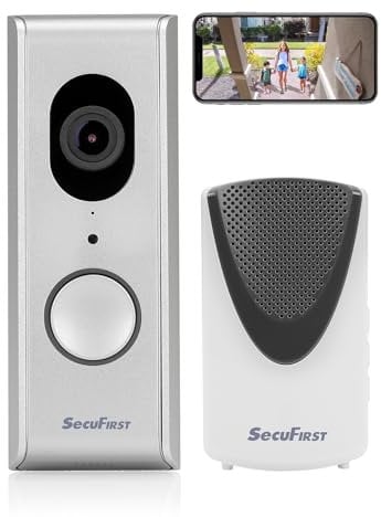 SecuFirst Türklingel mit Kamera mit Chime,Video Türklingel Kabelgebunden,WLAN Klingel Haustür Aussen Wasserdicht,64G-Speicherkarte,2-Wege-Audio,Silber