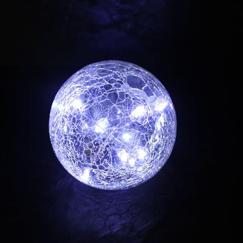 Solarkugel LED-Lichter Crackle Glaskugel Gartenstecker Lampe Hofkunst Dekor für Weihnachten Garten Dekor Lichter Terrasse Weg Rasen Hof Landschaft (Kaltweiß)
