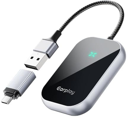 Für kabellosen Carplay-Adapter, 2-in-1 für Apple CarPlay & Android Auto, USB-CarPlay-Dongle-Adapter für kabellose Steuerungsstecker mit Autos und Navigation, Mus (A21-Schwarz)