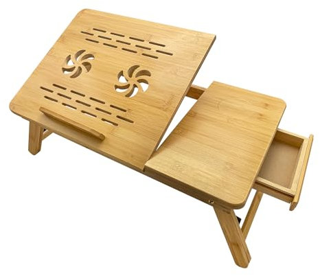 Laptoptisch aus Bambus, Notebooktisch Betttisch klappbar und Höhenverstellbar Computertisch mit Schublade, Laptop Desk für Couch, Bett