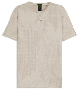 BOSS Herren Tee Desert Active Sportives T-Shirt mit Jacquard-Muster und feuchtigkeitsableitendem Finish Hellbeige M