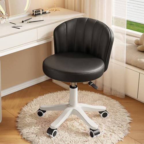 WXJHL Petite Chaise de Bureau Ronde à roulettes sans accoudoirs Chaise d'ordinateur Confortable avec Dossier Bas en Cuir PU Hauteur réglable Chaise de Travail pivotante Spa