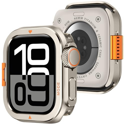 Amizee Metall Hülle Kompatibel für Apple Watch Series 11/10 46mm mit Rückseite, Robuste Schutzhülle der Stoßstange für iWatch 46mm, Titanstahl