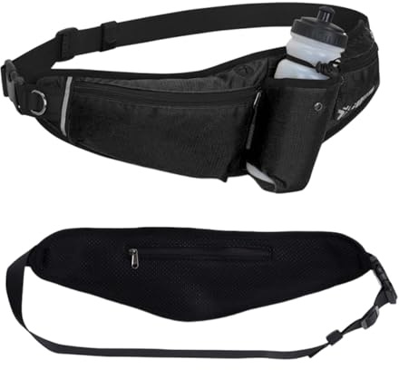 Ceinture de Course Porte-Bidons Running, Sac Banane Sport Belt avec Porte-Bouteille, Sac Banane Réglable pour Homme et Femme, Idéal pour la Course à Pied, Marathon, Gym