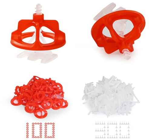 Fliesen Nivelliersystem 3mm Set, 300 Stück Gewindelaschen und 100 Stück Zughauben, Fliesen Werkzeug Fliesenverlegehilfe für professionelle Keramikfliesen und Stein DIY Installation