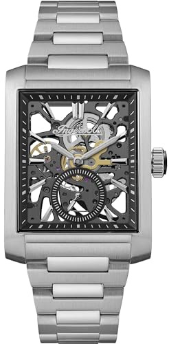 Ingersoll The Spur Mens 47mm Analogue Watch with Black Skeleton Dial and Silver Stainless Steel Bracelet I17001