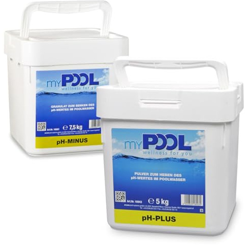 myPOOL pH Minus + pH Plus Granulat Set 12,5 kg - Schnell lösliches Granulat zur pH-Wert Senkung und Erhöhung - Reduziert BZW. hebt den pH-Wert in den neutralen Bereich