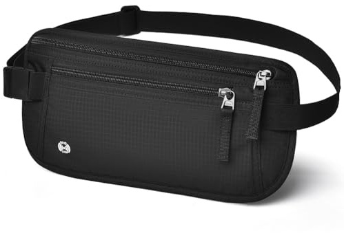 DiULi Gürteltasche, Extra Flache Bauchtasche mit Doppelreißverschluss, Verstellbare Träger, Reisebauchtasche Hüfttasche für Damen Herren, für Sport Running und Alle Outdoor Aktivitäten, Schwarz