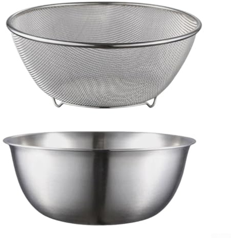 Stainless Steel Mixing Bowls and Mesh Net Strainer Set, Stackable Colander for Washing, Draining and Rinsing Fruits, Vegetables, Pasta, Noodles(16CM)