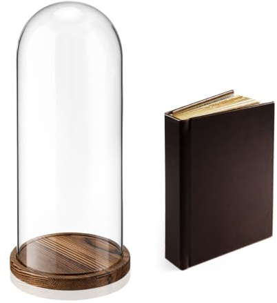 Expositor de cúpula de cristal de 16 x 6.69 pulgadas con base de madera | Cúpula de cristal alto transparente, campana grande, protección sin polvo, para exhibir plantas, curiosidades, recuerdos