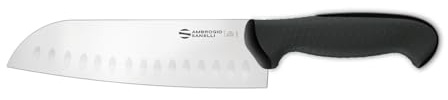 Ambrogio Sanelli, Linea Tecna Coltello Santoku cm 18 ALVEOLATO NERO con Lama in Acciaio Inox NitroB e Manico Ergonomico a grip evoluto, Coltello Professionale, Made in Italy
