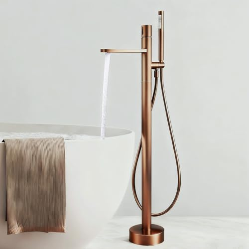 Vertical Floor Mounted Tap Rose Gold Freestanding Bath Tap with Shower Head and 1.5m Hose Knob Switch,Rose Gold