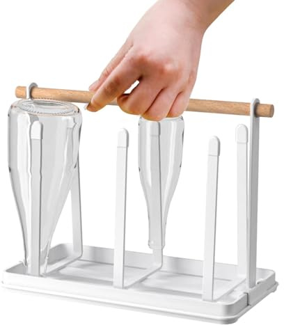 Drinking Glasses Organizer - Glass and Bottle Holder, Non-Slip Stand | Space Saving Design, Portable Carry Handle | Convenient Cup and Cup Drying Station for Drinking Glasses