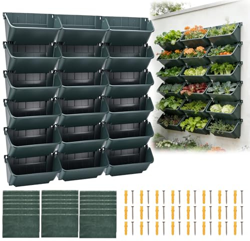 BORDRISE Giardino Verticale, Torre Per Piante Con Tasche Sospese E 18 Vasi | Fioriera Verticale Parete Sistema Coltivazione Per Erbe Frutta Verdura E Fiori Parete Verde Per Interni Ed Esterni (Verde)