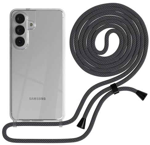 EAZY CASE Handykette kompatibel mit Galaxy S26 Plus Handyhülle mit Umhängeband, Handykordel mit Schutzhülle, Silikonhülle, Hülle Band, Stylische Kette Smartphones, Schwarz/Anthrazit - Clips Schwarz