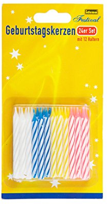 Idena 408199- Geburtstagskerzen Set, 24 Kerzen, in den Farben Blau, Gelb, Rosa, Weiß, Kuchenkerzen, Tortenkerzen, Happy Birthday, Geburtstag, Party