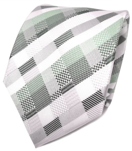 TigerTie Designer Seidenkrawatte in weiß grün silber kariert