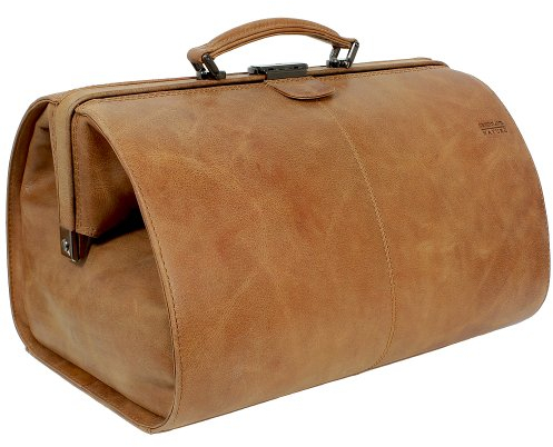 Ledershop24 Greenland Nature Light Arztkoffer Doktorkoffer Arzttasche Doktortasche aus feinstem Leder Farbe beige/natur aus naturbelassenen Wasserbüffelleder - Geschenkset