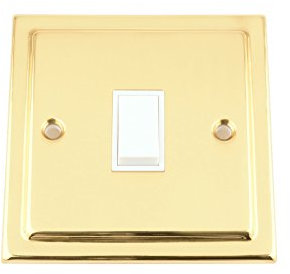 Light Switch 1 Gang - Victorian Polished Brass - White Insert Plastic Switch - 10 Amp Single 1 Gang 2 Way