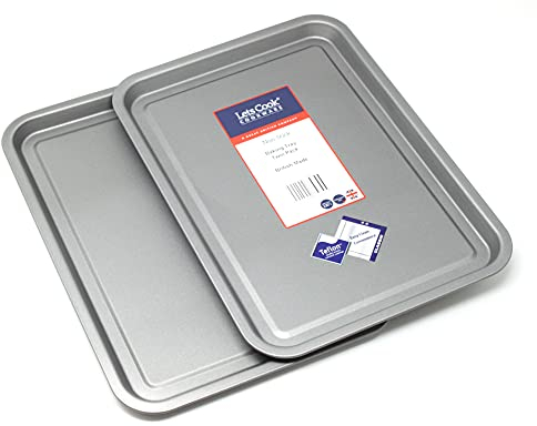 Lets Cook Cookware - Set of Two - 32cm Baking Oven Trays, British Made with Teflon Non Stick