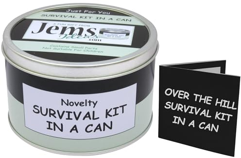 Over The Hill Überlebens-Set in der Dose, zum Geburtstag, lustiges Geschenk und Grußkarte in Einem, für jedes Alter, farbliche Personalisierung der Dose möglich, Black/Mint, 10 x 6 cm