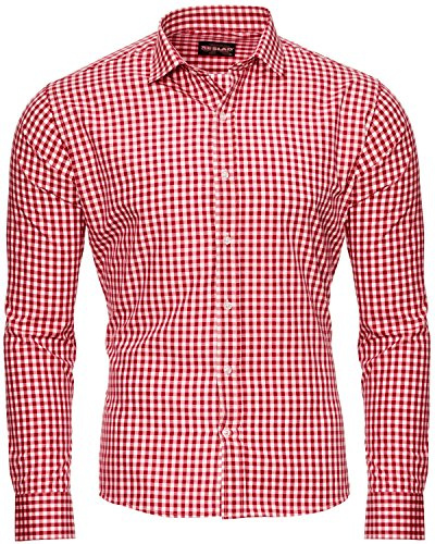 Reslad Kariertes Hemd-Herren Slim Fit Bügelfreies Freizeithemd Trachtenhemd Karo-Hemd RS-7007