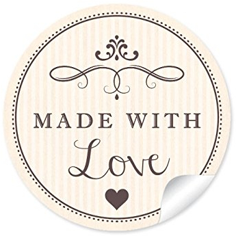 24 STICKER 24 Schöne Etiketten mit Herz und Ornamente Made with Love Papieraufkleber rund matt für selbst Geschenke Weihnachten Hochzeit Geburtstag Etiketten im Format 4 cm in Beige