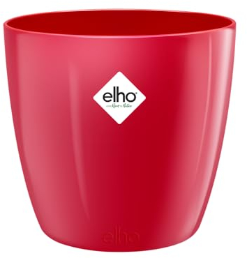 Elho Brussels Diamond Rond 20 - Pot De Fleurs pour Intérieur - Ø 20.0 x H 18.6 cm - Rouge/Lovely Rouge