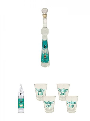 Berliner Luft Klarer Pfefferminzlikör 0,2 Liter + Magnum Flasche 3,0 Liter + Shot Glas 4cl 2 Stück, Klassiker, Turm, Glas, Likör-Set, Berlin Fernsehturm, 3 Liter