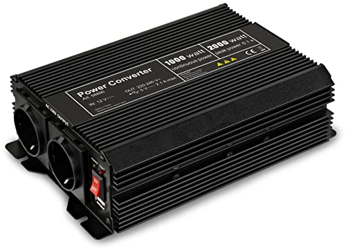 Goobay 58890 Spannungswandler / Wechselrichter / Inverter 12V auf 230V 1000W / 2000W mit 2x AC-Steckdosen und 1x USB-Anschluss (2100mA)