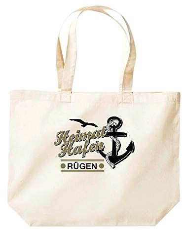 ShirtInStyle Beutel Tasche, Heimat Hafen Rügen Tasche Großer Beutel, Jute, Shopper, Beutel, Tasche, Urlaub, Meer, See, Heimatort, Urlaub, Zu Haus, Farbe Natur