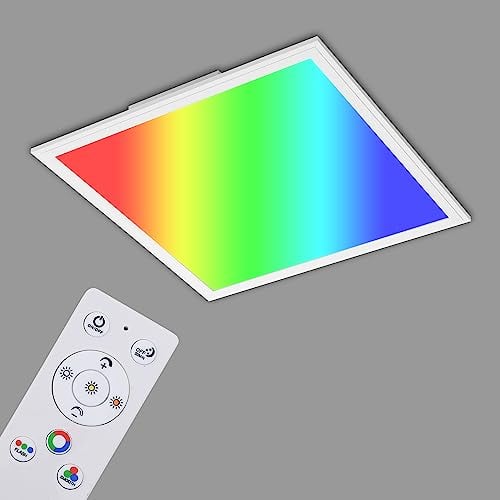BRILONER - LED Deckenlampe flach mit Fernbedienung, einstellbar von warmweiß bis kaltweiß, buntes RGB Licht, Lampe, Deckenleuchte, Wohnzimmerlampe, LED Panel, 44,5x44,5x6,2 cm, Schwarz
