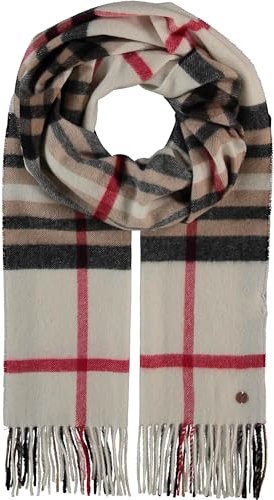 FRAAS Kaschmir Schal 42 x 190 cm - karierte Stola aus 100% reinem Kaschmir für Damen - The Plaid - Wärmend und Hautfreundlich Naturweiß