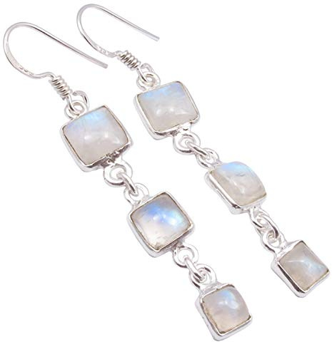 SilverStarJewel Regenbogen Mondstein Ohrringe 5,6 cm 925 Sterling Silber
