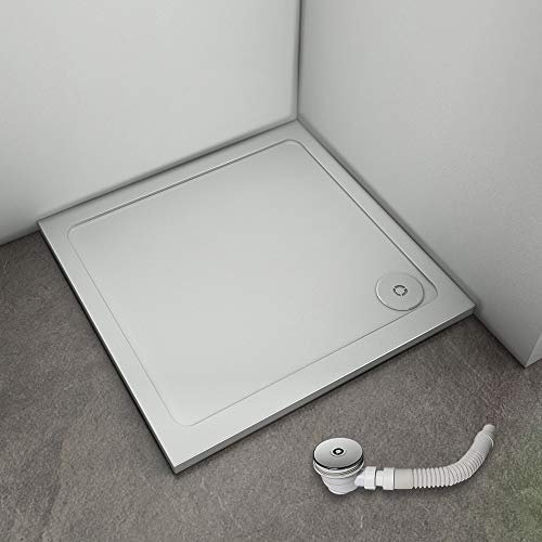 Receveur de douche blanc 80x80cm,extra-plat,gel coat,carré bac à douche avec bonde de douche