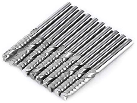 End Mills, 4mm 10Pcs Shank Tungsten Carbide Spiral Single Flute Milling Cutter, CNC Router Bits, CNC Cutter Milling Carving Bit Set for Cuttting On Acrylic PVC MDF Density Board Wood