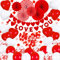Whaline 42Pcs Valentine Day Decoration Set Paper Fan Red White Confetti Heart Shape Balloons Rose Petals I Love You Banner Heart Garland for Valentine Day Wedding Engagement Bridal Shower Decoration