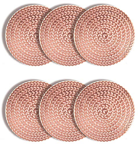 ASFINS Untersetzer Roségold, 6 Stück Untersetzer Gläser Tischset Rund Vinyl Hohl Platzsets Abwischbar PVC Tischuntersetzer für Küche, Zuhause, Speisetisch (10 x 10cm), R002