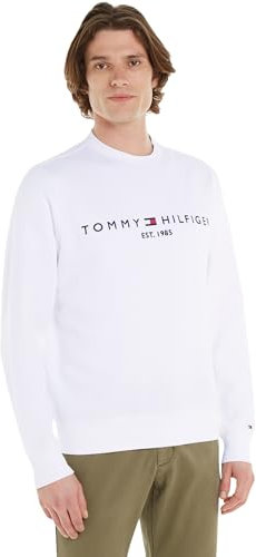 Tommy Hilfiger Uomo Felpa Tommy Logo Senza Cappuccio, Bianco (White), L