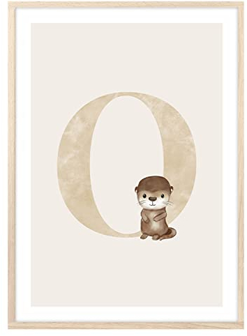 MeinBaby123® Buchstaben Poster DIN A4 Kinderzimmer Mädchen und Junge | Babyzimmer Deko | Bilder Kinderzimmer | Geschenkideen zur Geburt | Anfangsbuchstabe O (süßer Otter)