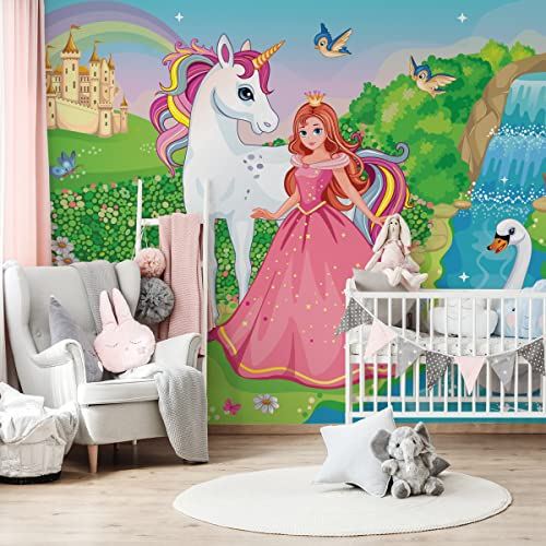Muralo Fototapete Vlies Prinzessin, Einhorn, Schwan, XXL - 312x219 cm
