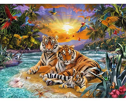 Yingxin34 3000 Teile Puzzle,Tiger und Papagei Panorama-Puzzle,Erwachsene,Puzzle unterlagen,Mehrfarbig,für die ganze Familie-48.03x31.88 Zoll (122 x 81cm)