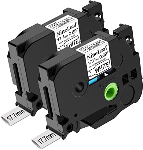 NineLeaf 2 x Kompatibel für Brother P-touch HSe-241 HSe241 HS-241 HS241 HSe Schriftband 17,7mm x 1.5m Schwarz auf Weiß Heißschrumpfschlauch für Drähte Kabel in Ptouch PT-320 330 340 350 Etikettenband
